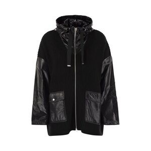 HERNO Women's Mixed Media Zip-Up Jacket with Hood Women BLACK Coats & Jackets